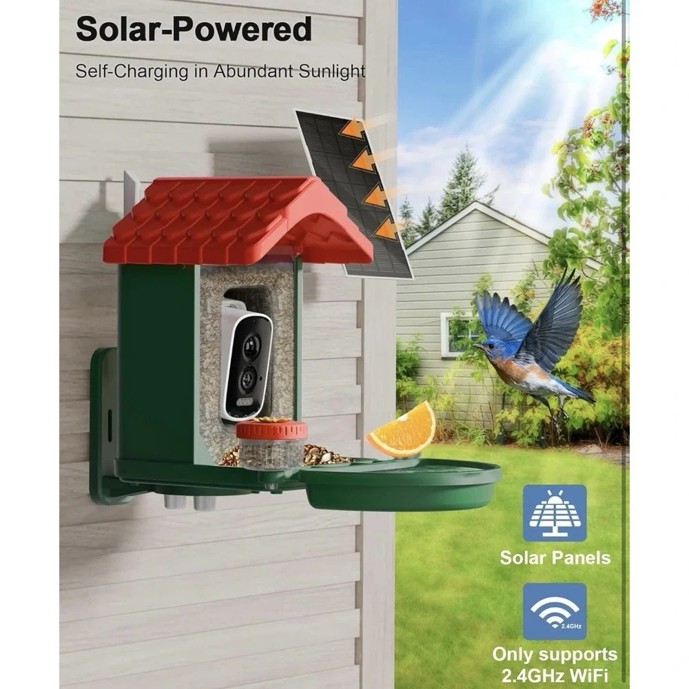 Smart Bird Feeder & Bath 2-in-1 4K Camera Solar AI Identify Outdoor Birdwatching
